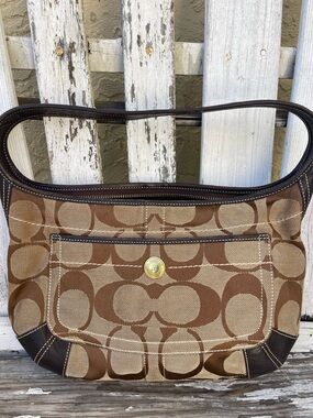 Vintage Coach Ergo Signature Hobo Bag Brown Jacquard Leather Y2K Designer